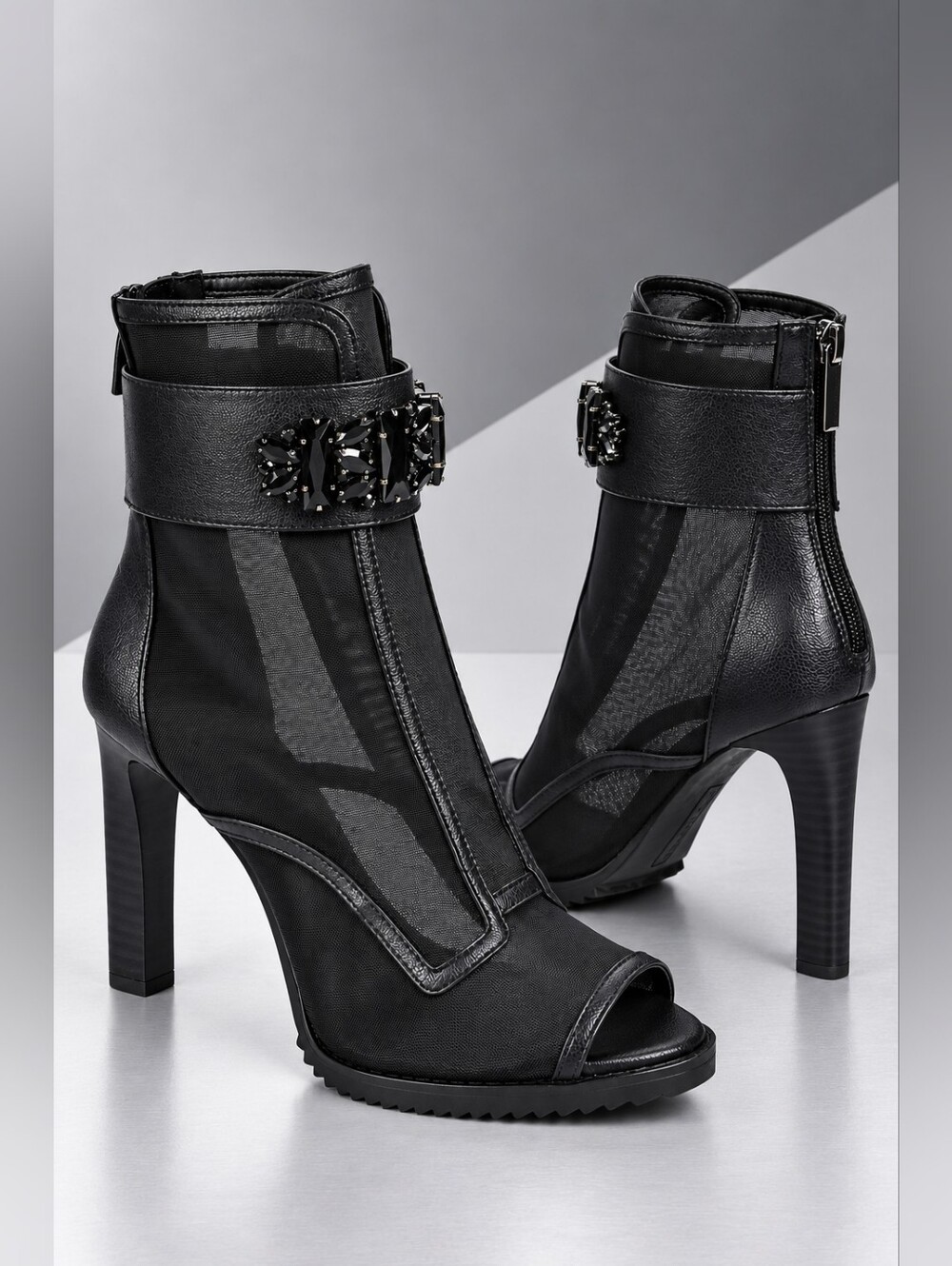 Karl Lagerfeld Black Sheer Mesh Jeweled Peep-Toe Stiletto Shoes Women Size 11